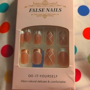 24 pcs false nails press on nail set kit glitter French tips